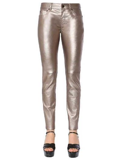 Shop Saint Laurent Skinny Low Waist Trousers In Bronzo