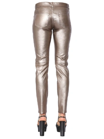 Shop Saint Laurent Skinny Low Waist Trousers In Bronzo