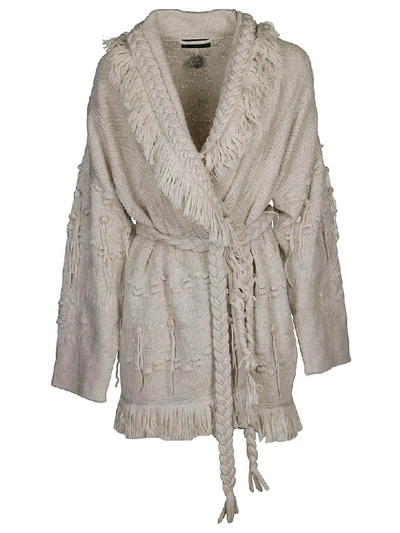 Shop Alanui Fringe Knitted Cardigan In Lapponia White