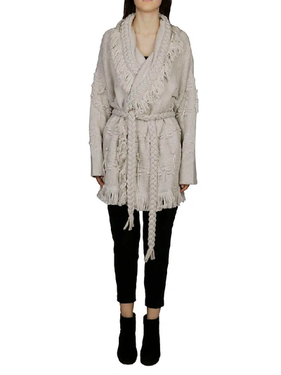 Shop Alanui Fringe Knitted Cardigan In Lapponia White