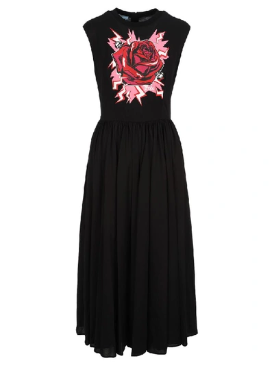 Shop Prada Rose Maxi Dress In Black/pink