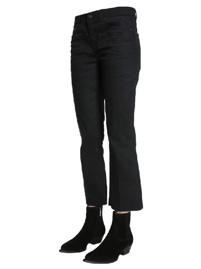 Shop Saint Laurent Cropped Raw Edge Jeans In Nero