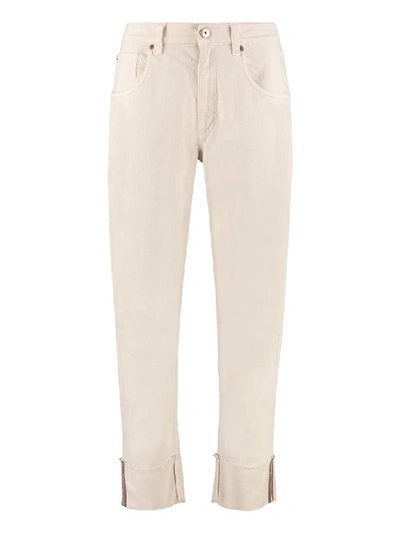 Shop Brunello Cucinelli Cropped-fit Jeans In Beige