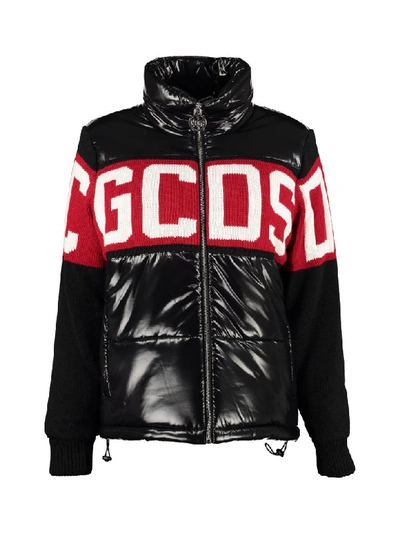 Shop Gcds Full Zip Padded Jacket In Black