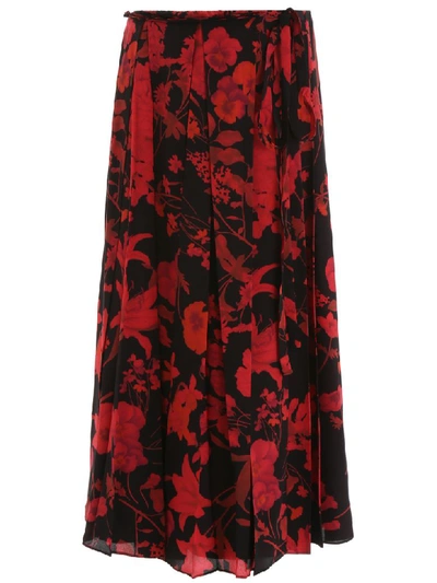 Shop Valentino Pleated Overdyed Skirt In Nero Rosso (red)