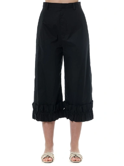 Shop Moncler Genius Black Wide Cotton Pants With Ruffles