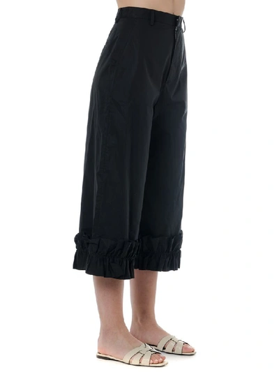 Shop Moncler Genius Black Wide Cotton Pants With Ruffles