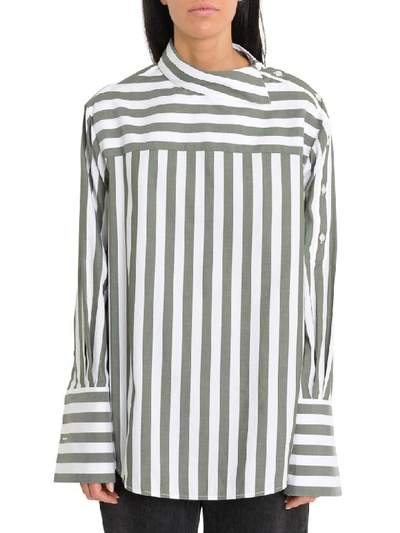Shop Monse Striped Shirt With Buttons On Sleeves In Bianco