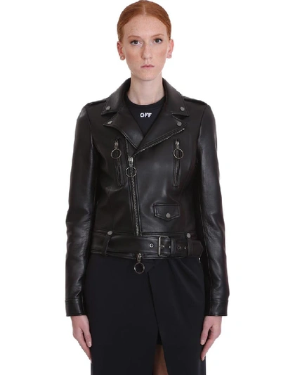 Shop Off-white Regular Biker Leather Jacket In Black Leather