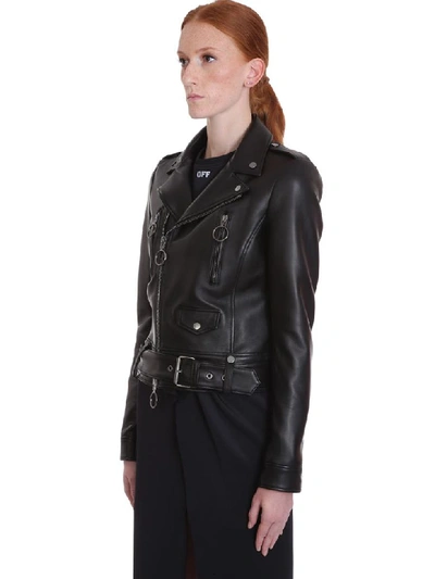 Shop Off-white Regular Biker Leather Jacket In Black Leather