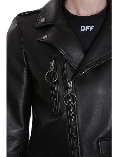 Shop Off-white Regular Biker Leather Jacket In Black Leather