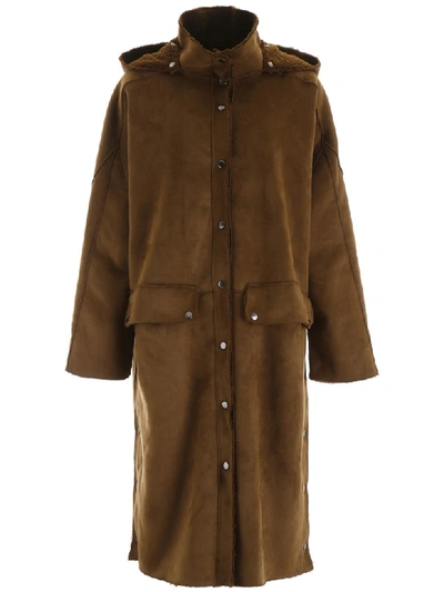 Shop Mes Demoiselles Faux Shearling Coat In Khaki (brown)