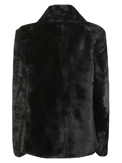 Saint Laurent Double-breasted Faux Fur Jacket In Black