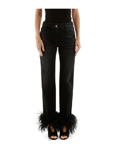 Shop Prada Jeans With Ostrich Feathers In Nero (black)