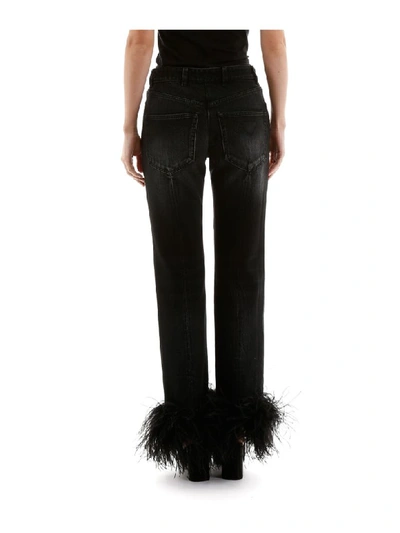 Shop Prada Jeans With Ostrich Feathers In Nero (black)