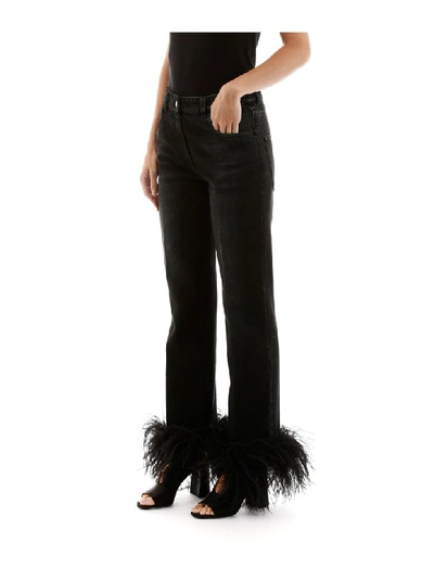 Shop Prada Jeans With Ostrich Feathers In Nero (black)