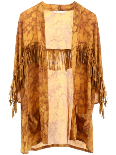 Shop Mes Demoiselles Fringed Machistador Jacket In Ocre (beige)