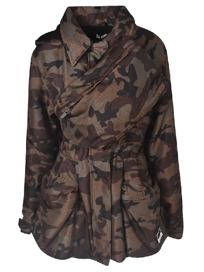 Shop Miu Miu Camo Print Wrapped Effect Jacket In Brown