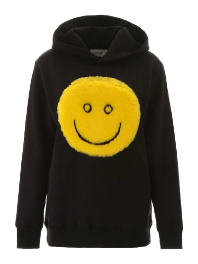 Shop Kirin Hoodie With Faux Fur Smile In Black (black)