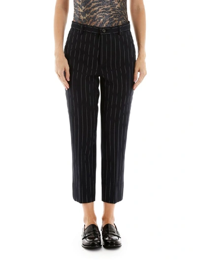 Shop Ganni Pinstriped Trousers In Total Eclipse (blue)