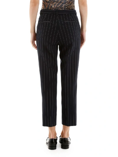 Shop Ganni Pinstriped Trousers In Total Eclipse (blue)