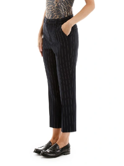 Shop Ganni Pinstriped Trousers In Total Eclipse (blue)