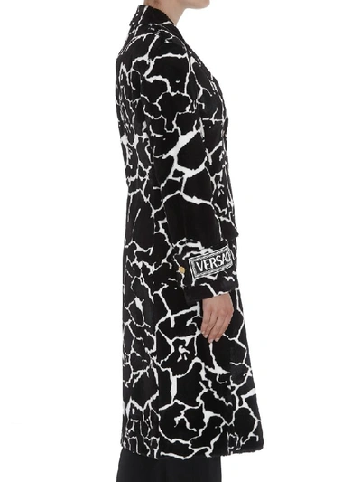 Shop Versace Eco Fur Coat With Giraffe Motif In Black