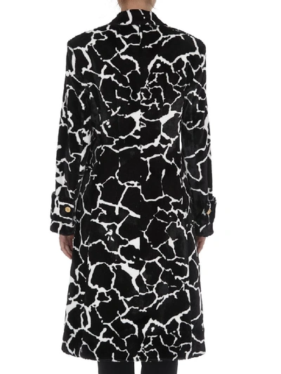 Shop Versace Eco Fur Coat With Giraffe Motif In Black