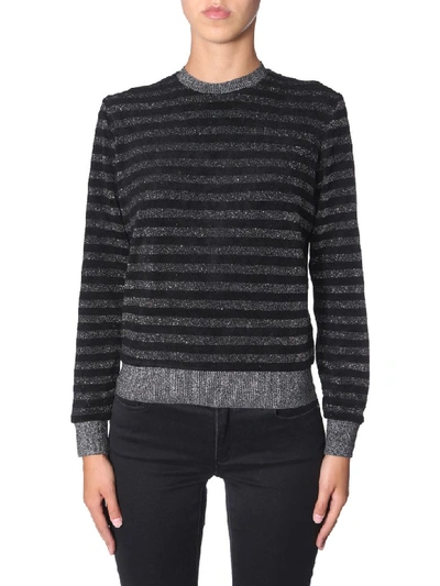 Shop Saint Laurent Striped Sweater In Nero