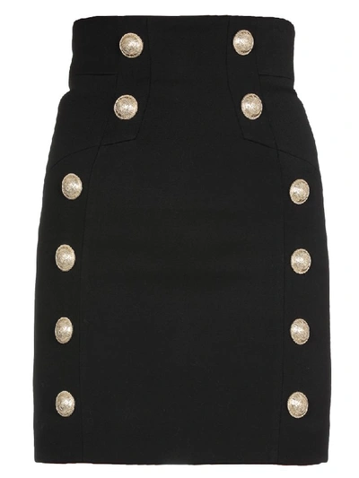 Shop Balmain Buttoned Skirt In Noir