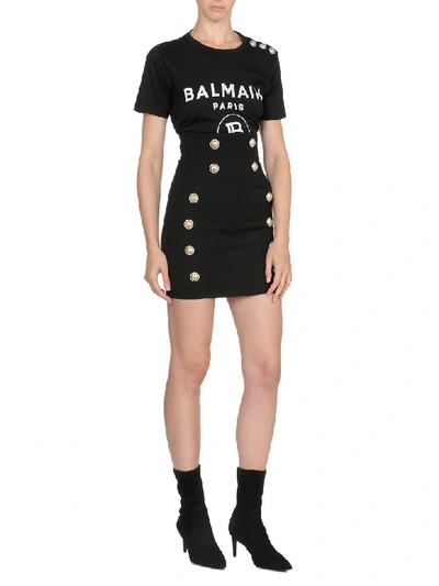 Shop Balmain Buttoned Skirt In Noir