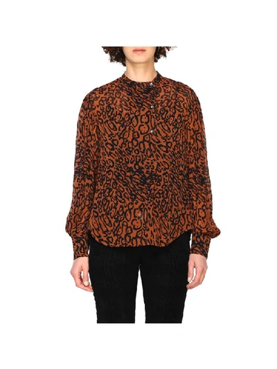 Shop Calvin Klein Shirt Leopard Print Silk In Rust