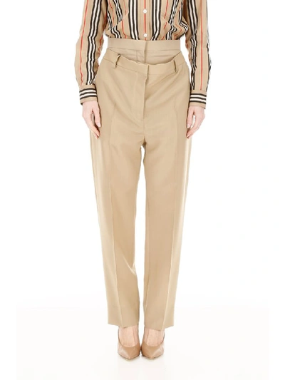 Shop Burberry Double Waist Trousers In Honey (beige)