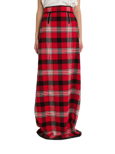Shop Dsquared2 Long Skirt In Check Flannel In Rosso