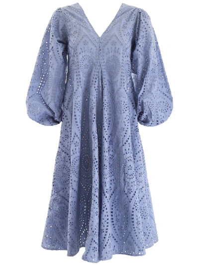Shop Ganni Broderie Anglaise Midi Dress In Blu (light Blue)