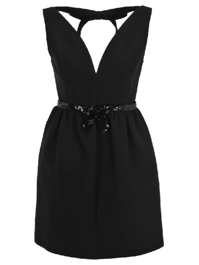 Shop Miu Miu Sequin-embellished Belted Mini Dress In Black