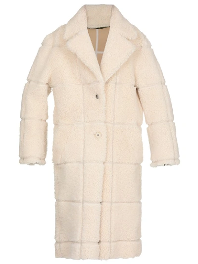 Off-white Oversized Shearling Coat In Beige No Color