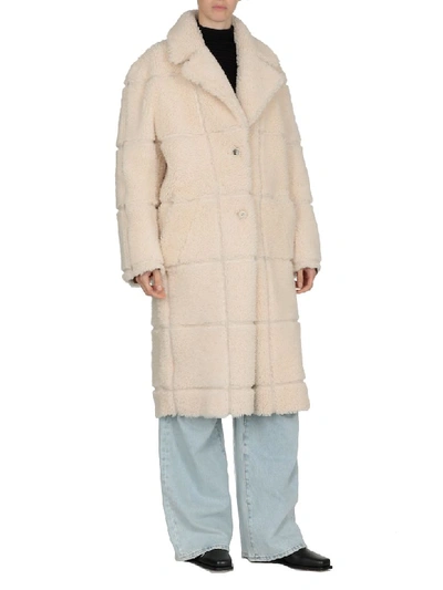 Off-white Oversized Shearling Coat In Beige No Color