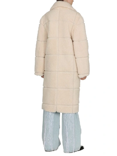Off-white Oversized Shearling Coat In Beige No Color