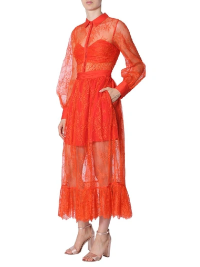 Shop Self-portrait Lace Dress In Rosso