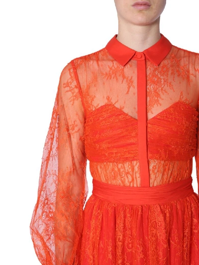 Shop Self-portrait Lace Dress In Rosso