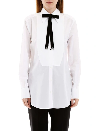 Shop Dolce & Gabbana Tuxedo Shirt With Bow In Bianco Ottico (white)