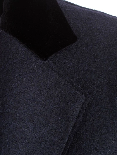 Shop Harris Wharf London Coat Single Breasted Velvet Collar In Navy Blue