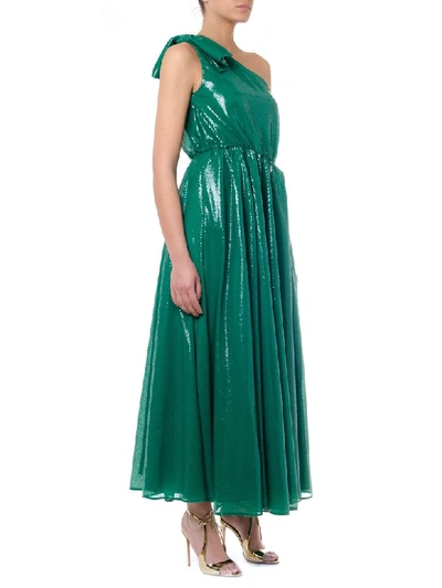 Shop Msgm Green One Shoulder Long Dress