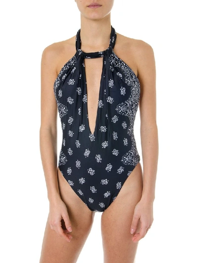 Shop Saint Laurent Black One Piece White Embroidery Swimsuit In Black/white