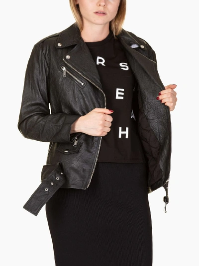 Shop Michael Kors Biker Leather Jacket In Black