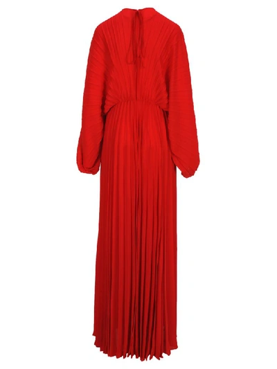 Shop Valentino Pleated Evening Dress In Red