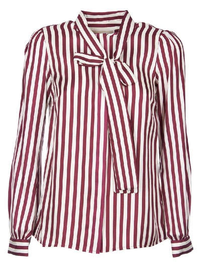 Shop Michael Michael Kors Michael Kors White And Purple Striped Shirt With Bow In Plum