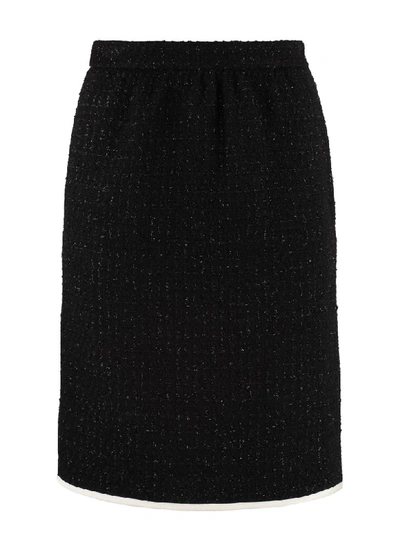 Shop Boutique Moschino Bouclé Wool Skirt In Black