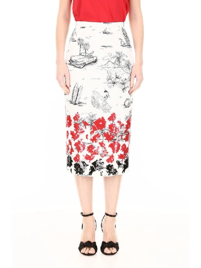 Shop N°21 Printed Pencil Skirt With Sequins In Ivory Multi (white)